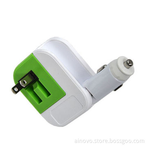 Dual USB Travel Car Charger Combo for GPS, PDA, AC to DC 12V, 5V/2.1A
